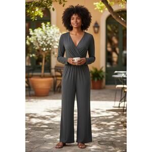 NWT Old Navy Charcoal Gray Twist-Front Wrap Jumpsuit sz XL